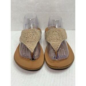 The Sak Shana Sandals Womens 8 Tan Crochet Thong Flip Flop Woven Flat